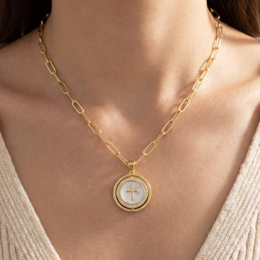 Stainless Steel Cross Disc Pendant Necklace