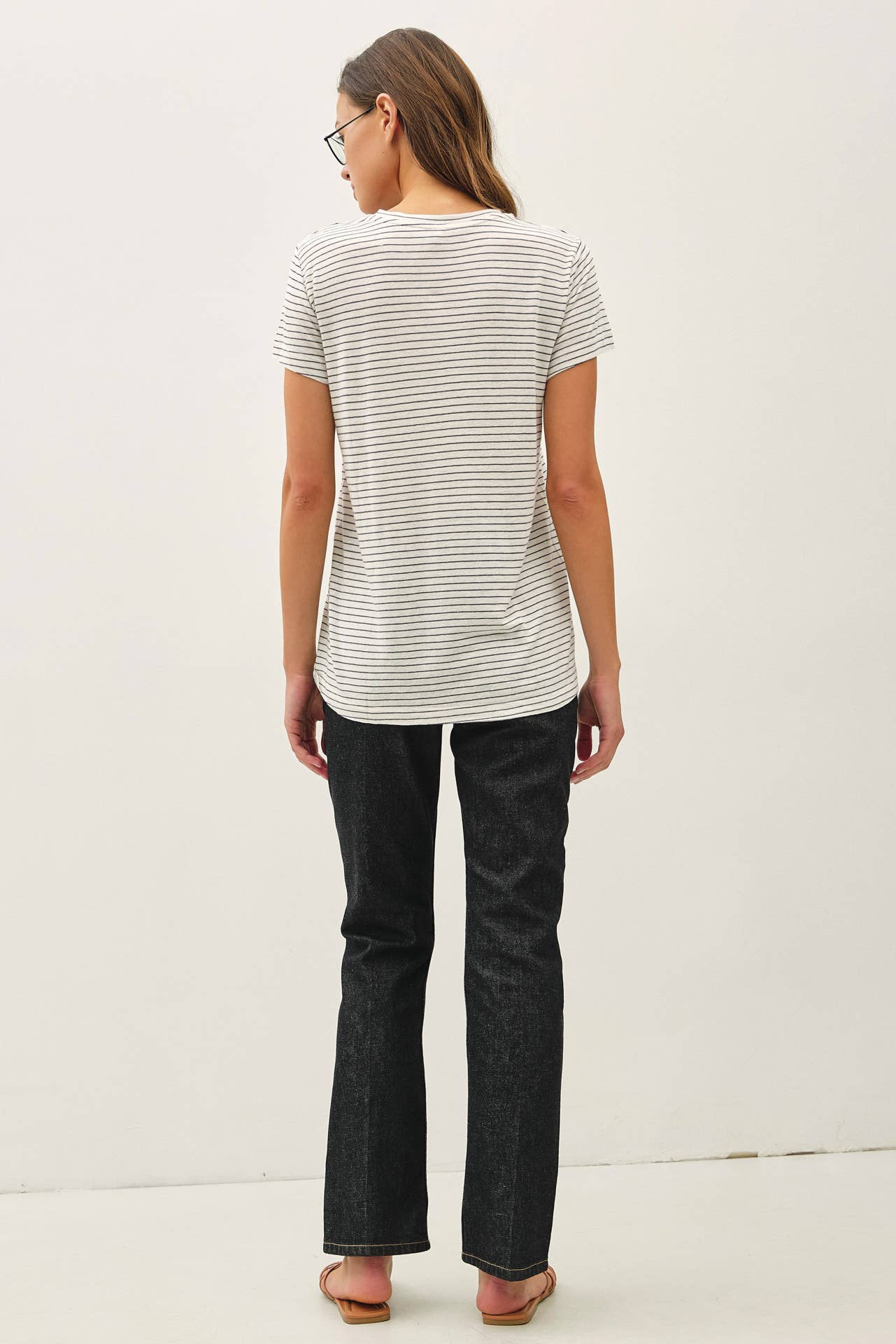 LINEN BLENDED STRIPED RELAXED TEE
