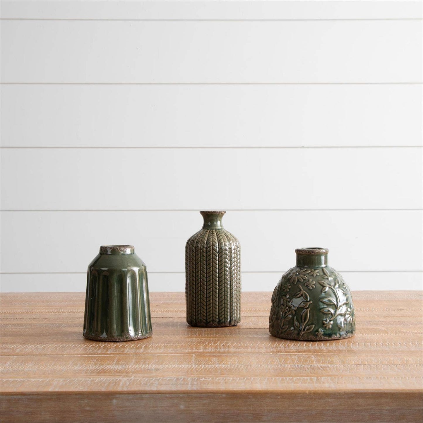 Textured Pattern Vases Green
