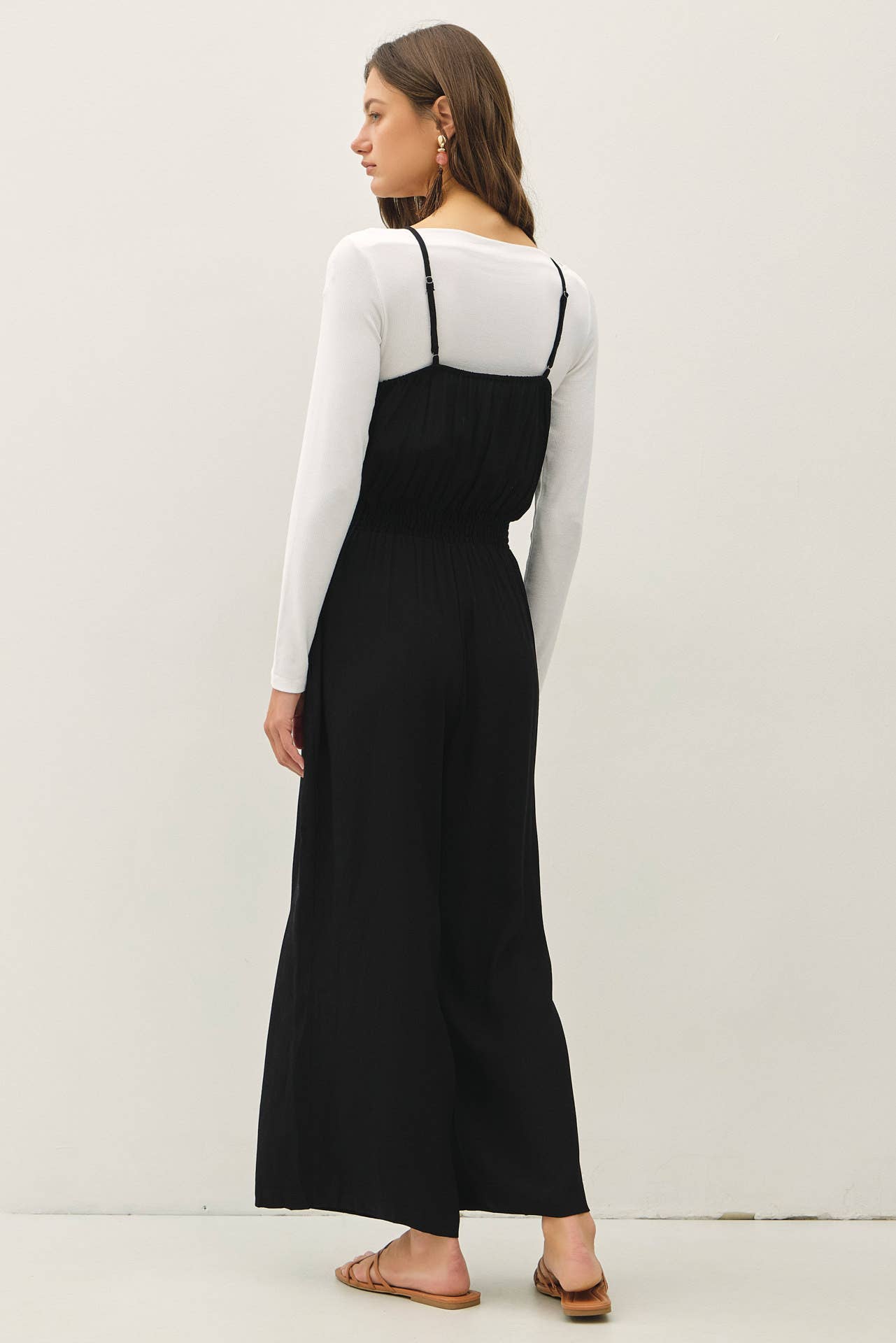 WIDE LEG JUMPSUIT W SMOCKED WAIST