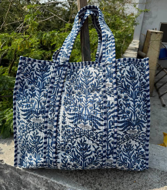 Jhola Bag Cotton Quilted Grocery Bag Block Print Travel Bags