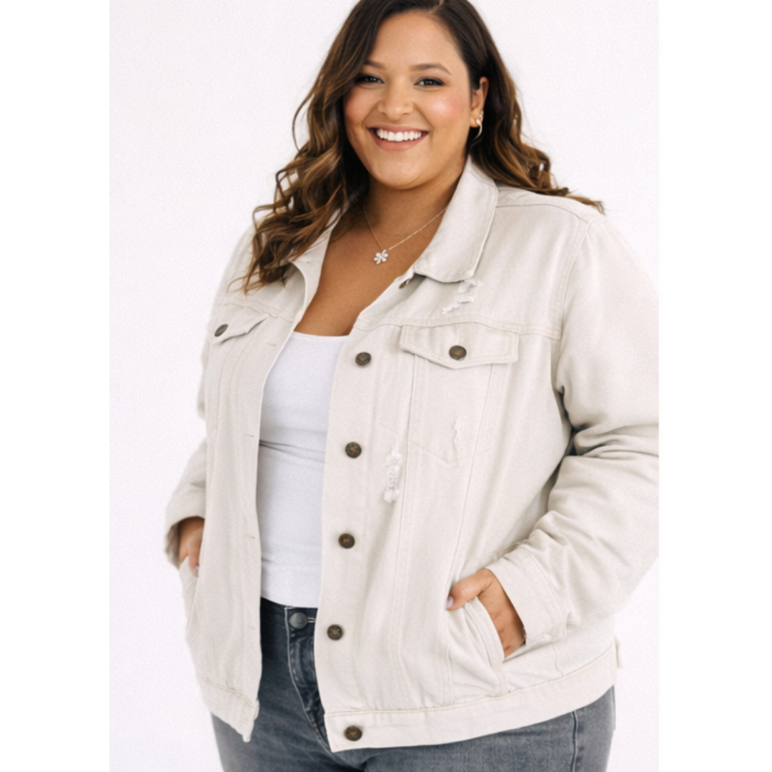 Khaki Distressed Denim Jean Jacket