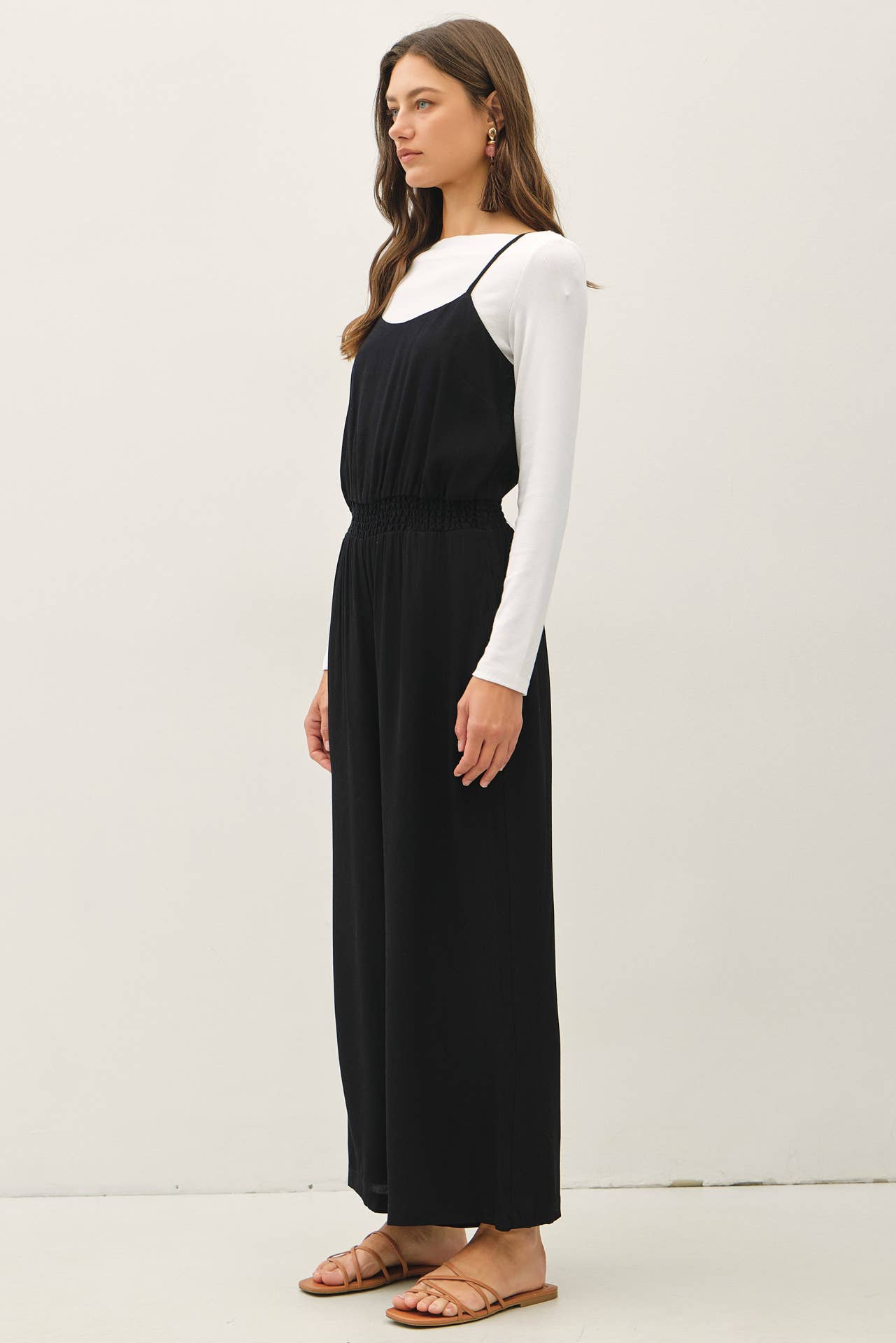 WIDE LEG JUMPSUIT W SMOCKED WAIST