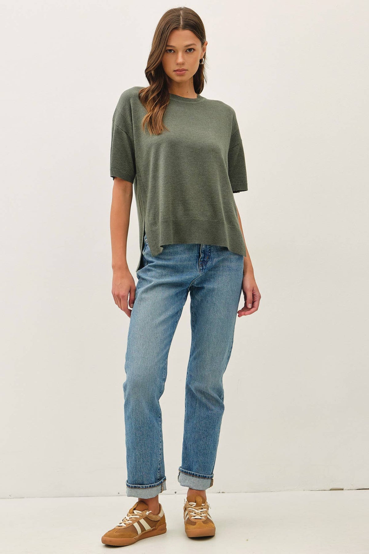 Side Split Shortsleeve Sweater
