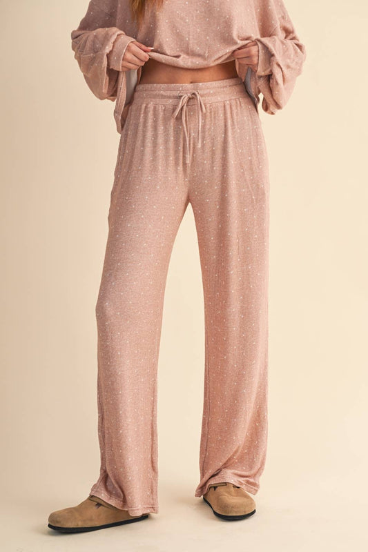 Polka Dot Print Soft Brushed Hacci Wide Leg Pants