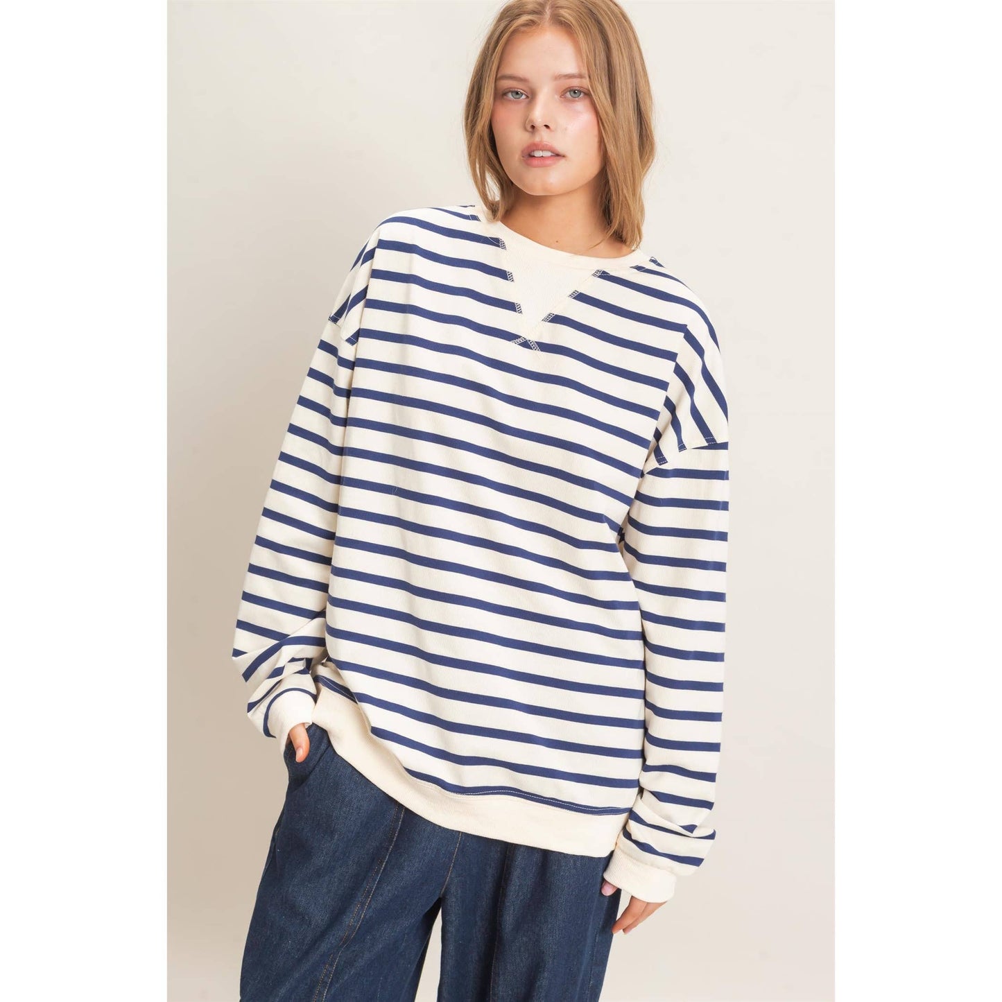 Vnotch Striped Pullover