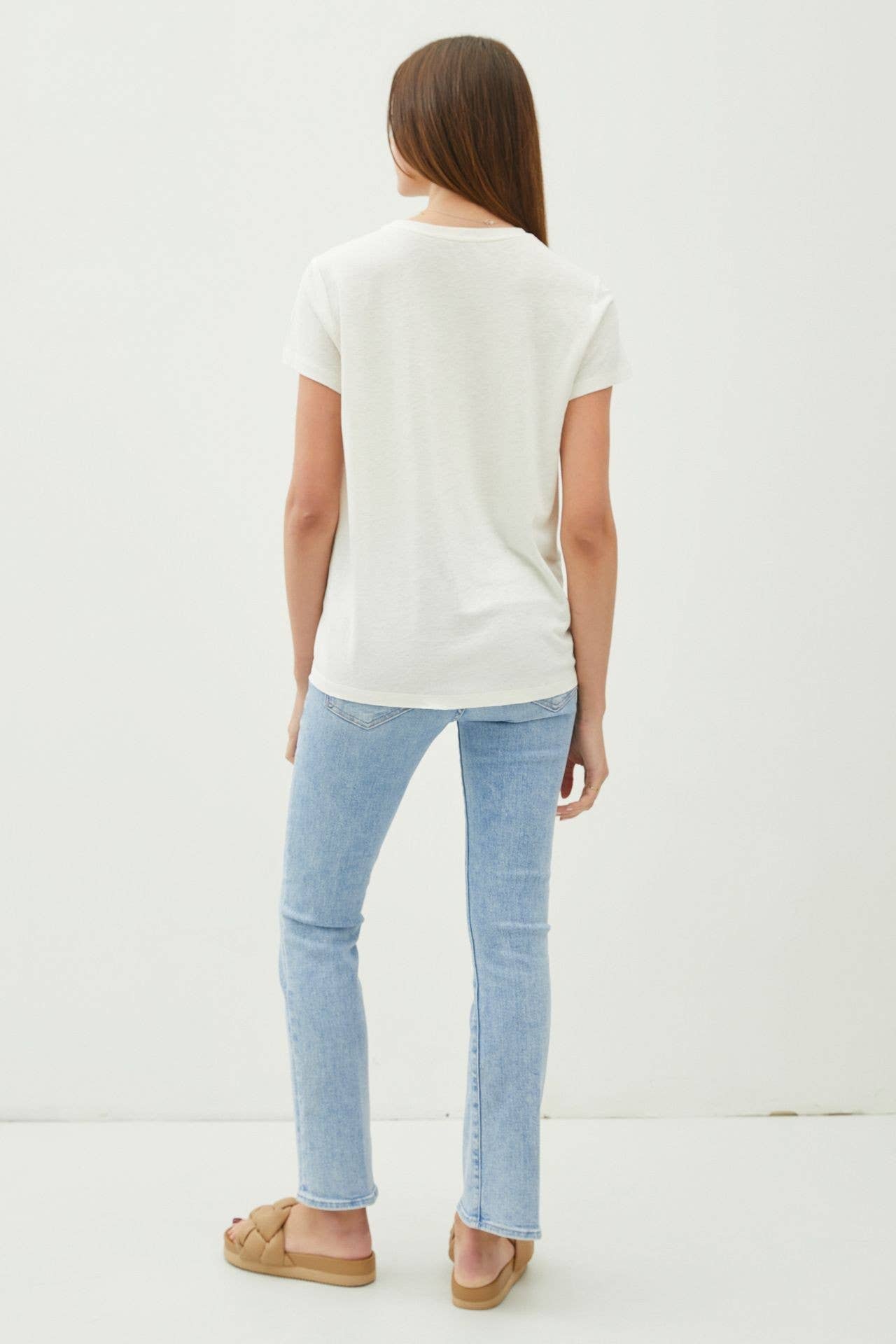 LINEN CLASSIC ROUND NECK SPLIT HEM T-SHIRT