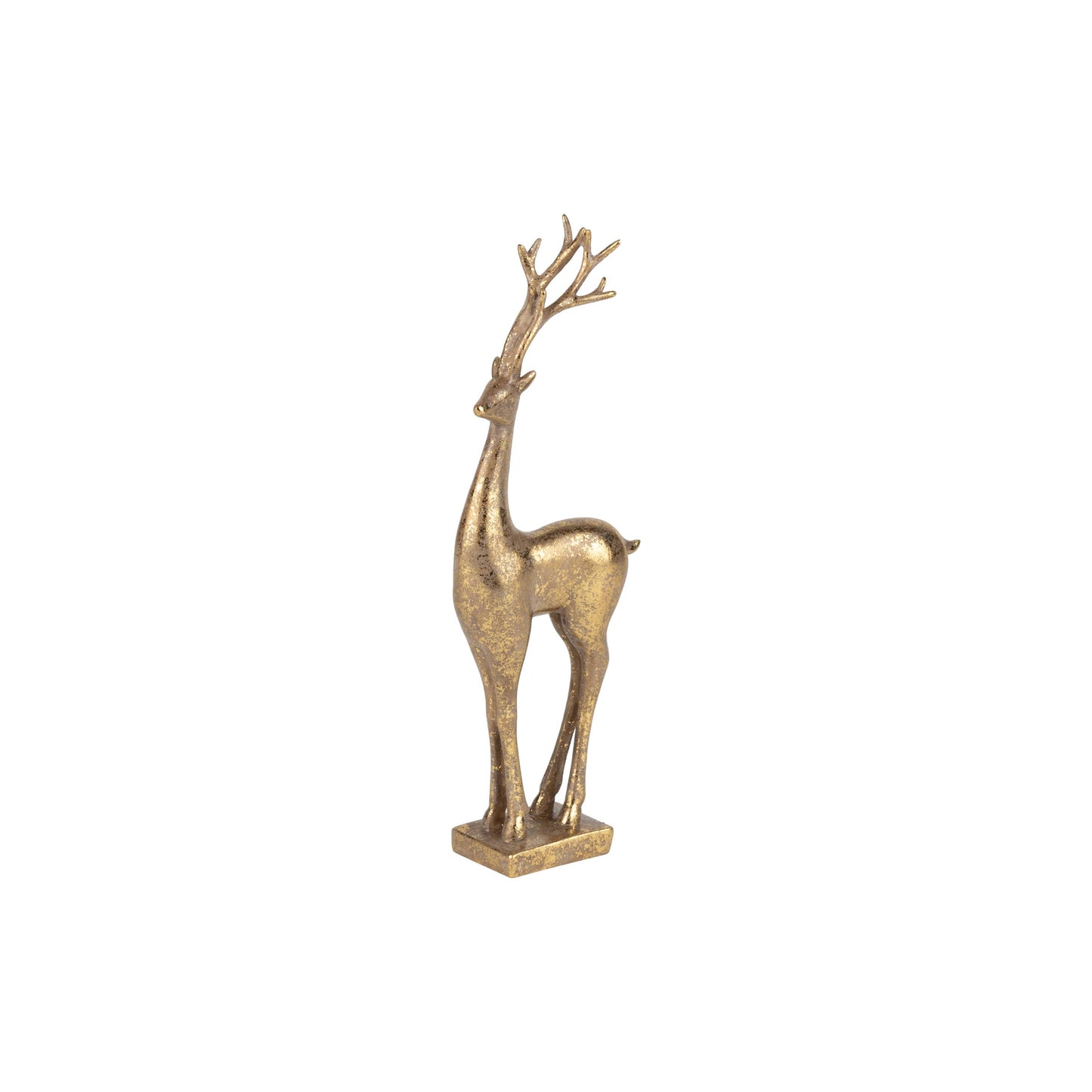 A01528: Antique gold finish resin reindeer table piece,9in