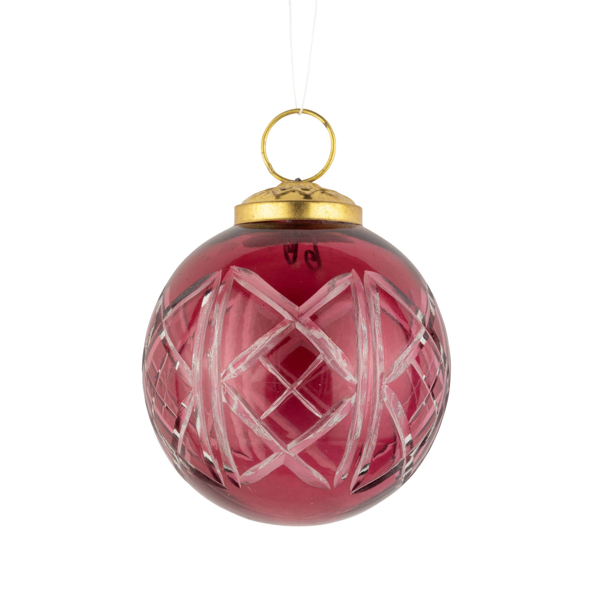 A98055:Translucent fuchsia etched glass ball orn, 3 in