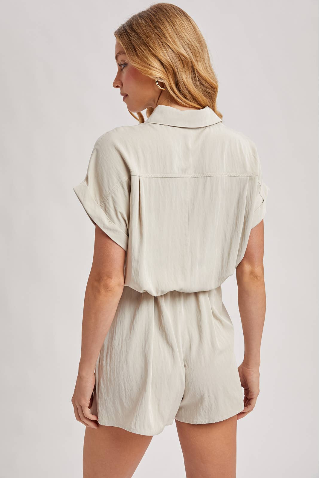 UTILITY FLOWY SHORT SLEEVE BELTED ROMPER