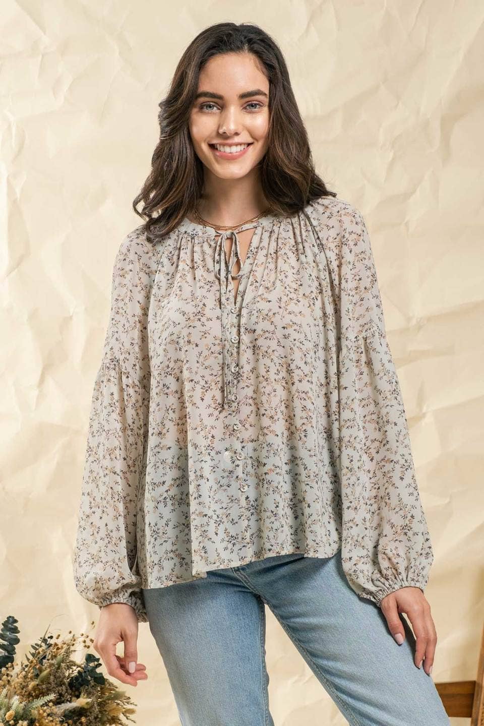 DITSY FLORAL BALLOON SLEEVE TOP