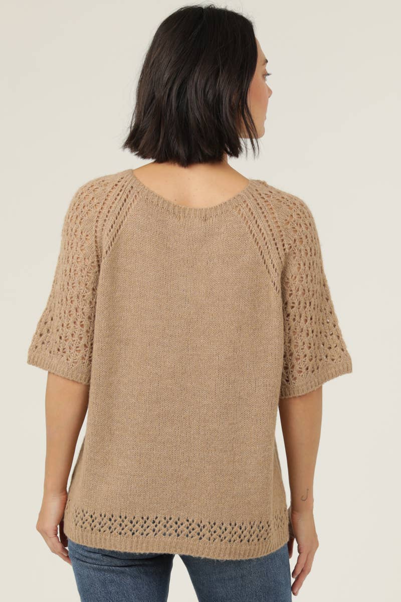 NHS73-ASIS OPEN KNIT SHORT SLEEVE PULLOVER SWEATER
