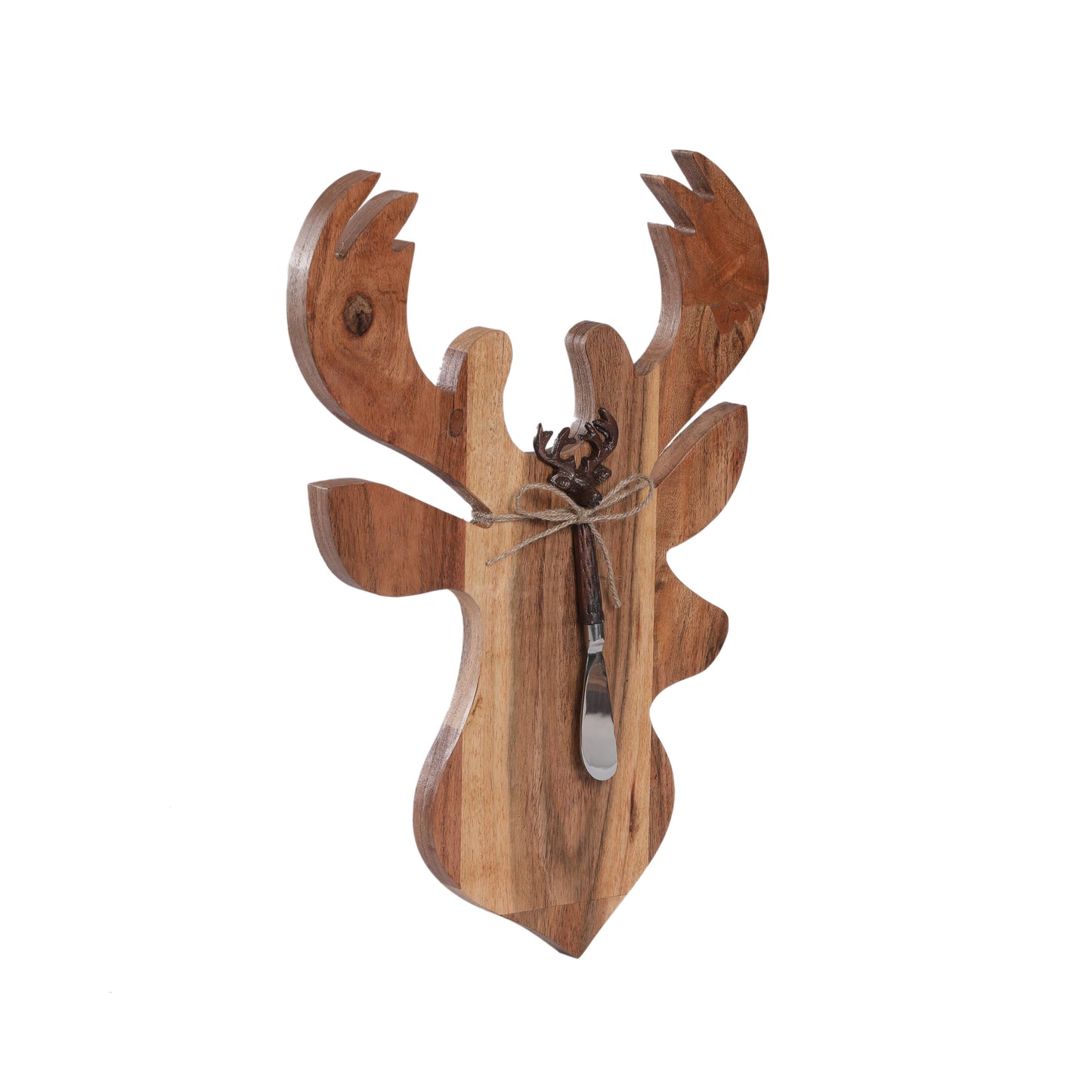 Wooden Reindeer Gourmet Charcuterie  Board With Spreader 15"