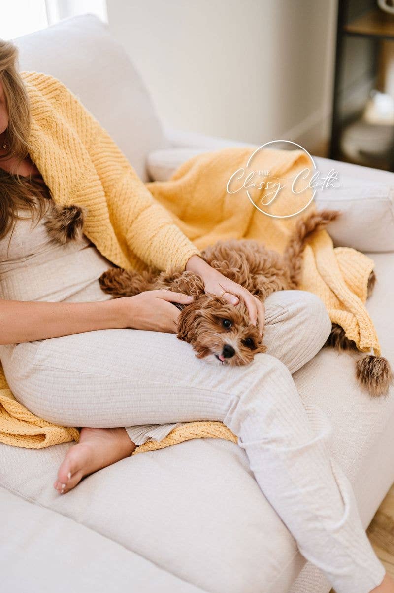 Chenille Pom Blanket Mustard