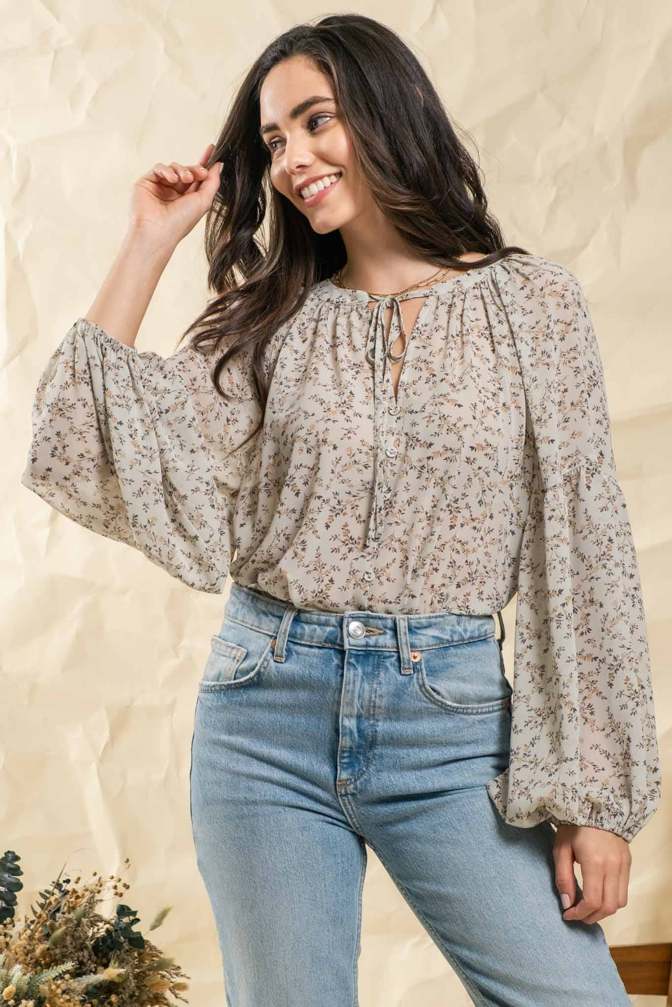 DITSY FLORAL BALLOON SLEEVE TOP