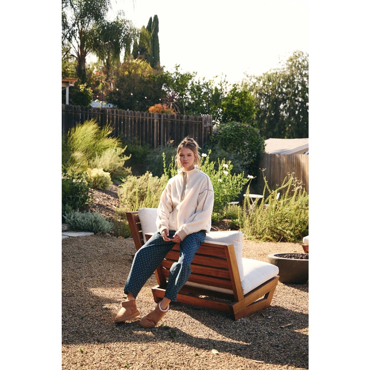 COZY CABIN GINGHAM TRIM SHERPA FLEECE HALF-ZIP PULLOVER