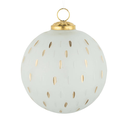 A98027: Frosted gls ball orn,god,clear etch ptrn,120 mm/5in
