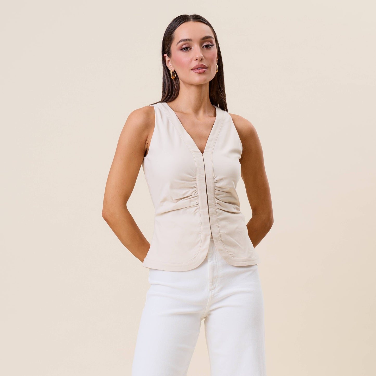 Sleeveless shirred top