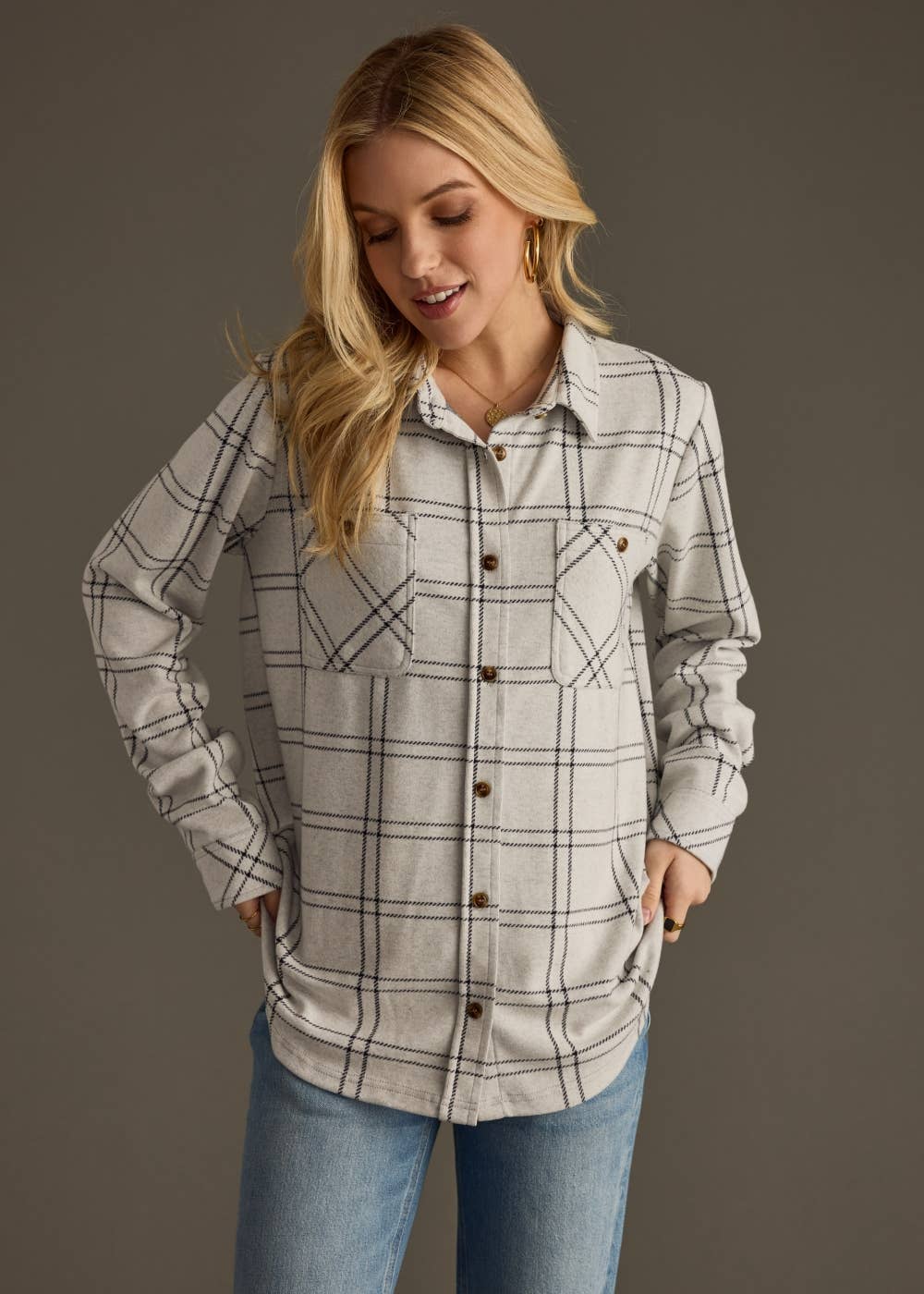 Lt. Gray & Black Plaid Button Up