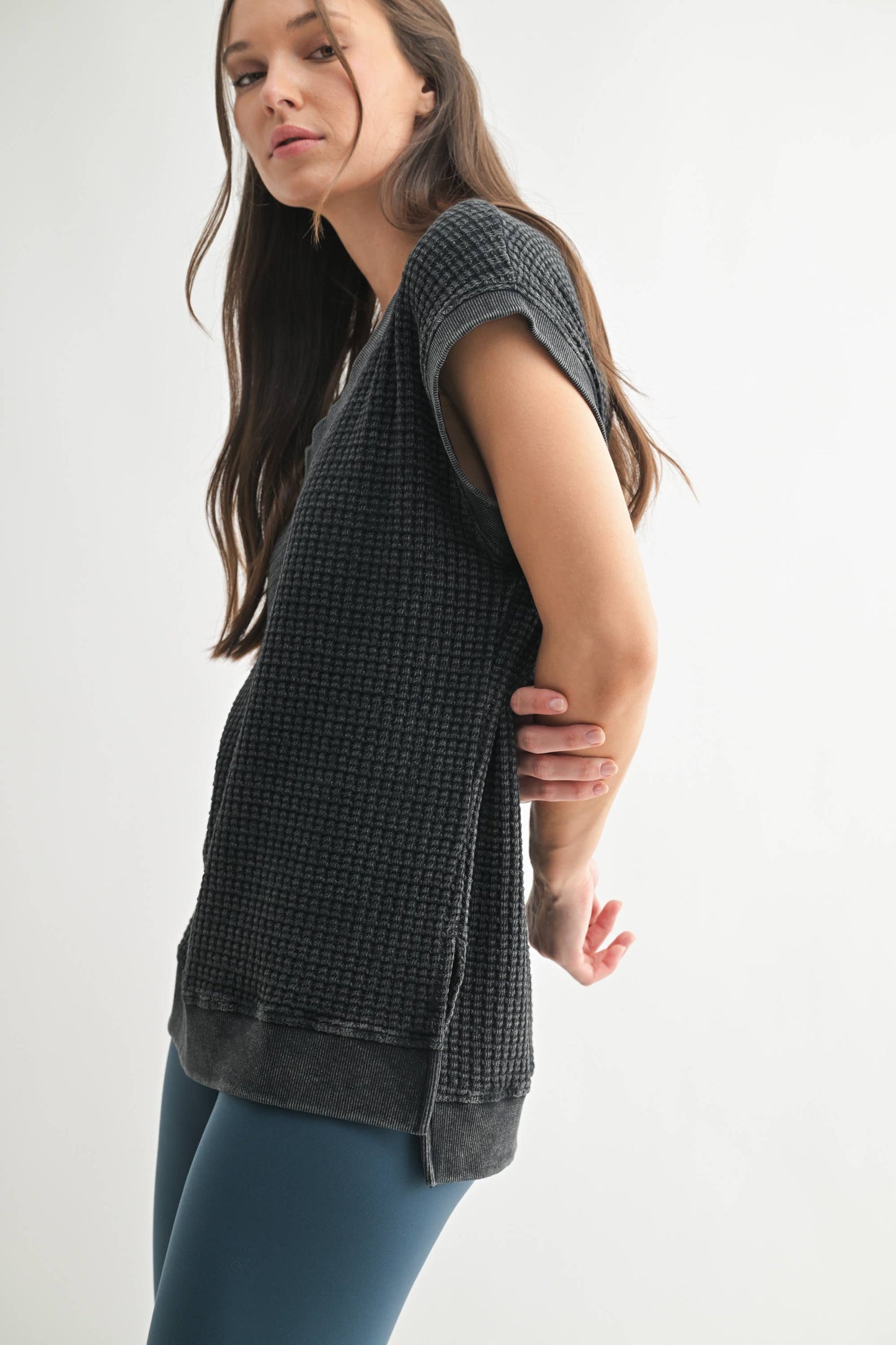 Andi Acid Washed Waffle Knit Top