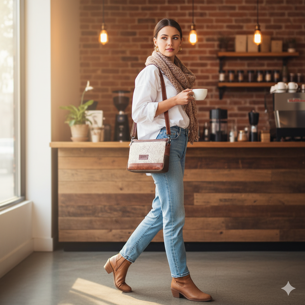 Canvas - Leather Women Crossbody - Platinum/Battleship Gray