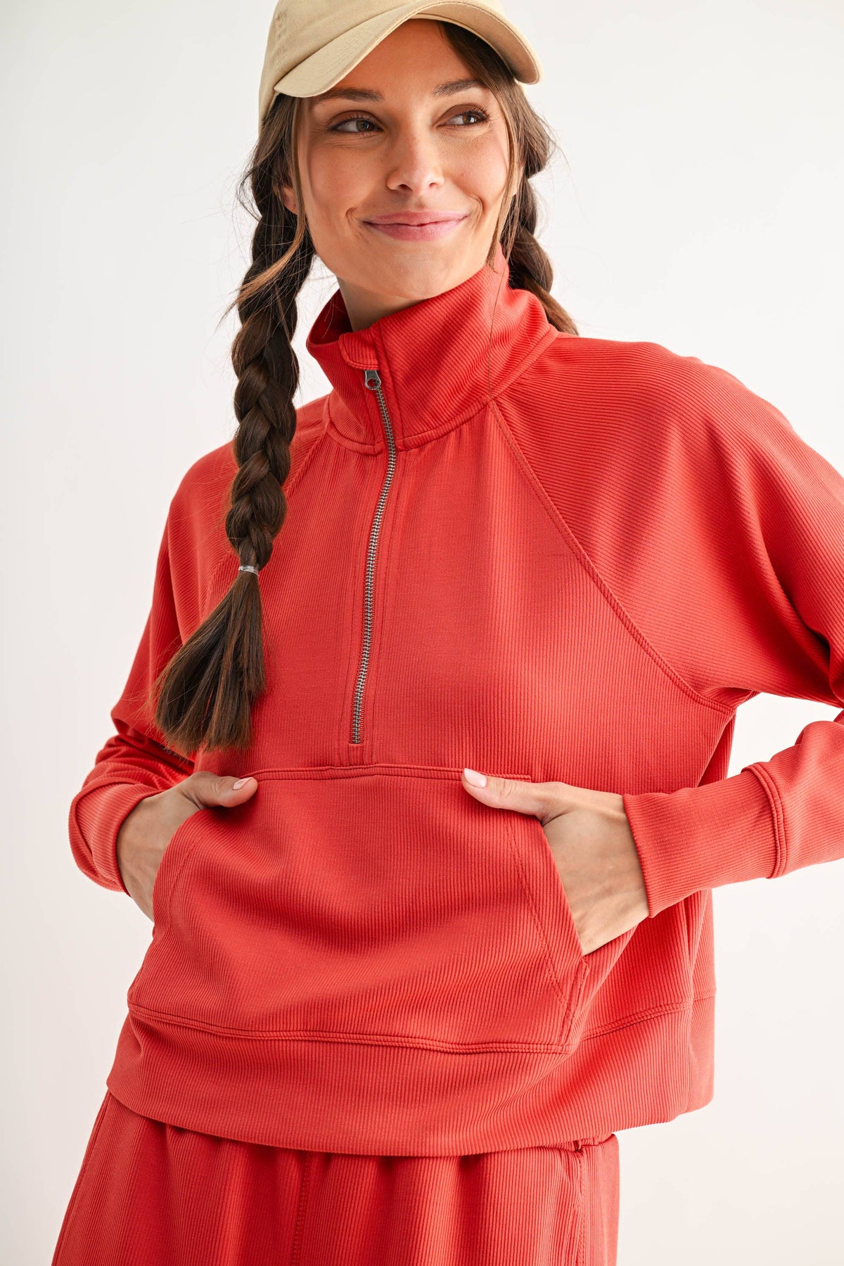 Luxe Sand Ribbed 1/4 Zip Sweater