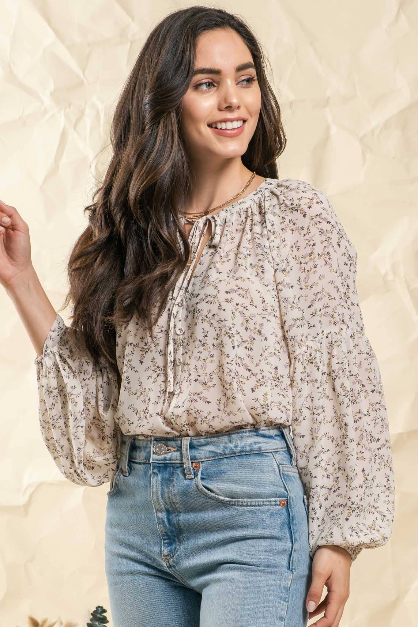 DITSY FLORAL BALLOON SLEEVE TOP