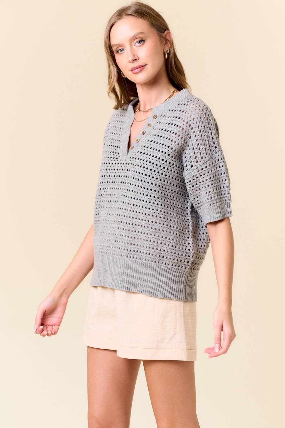 Button Up SS Crochet Top