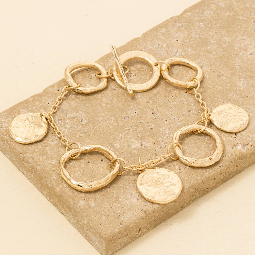 Warped Hoop And Coins Chain Bracelet