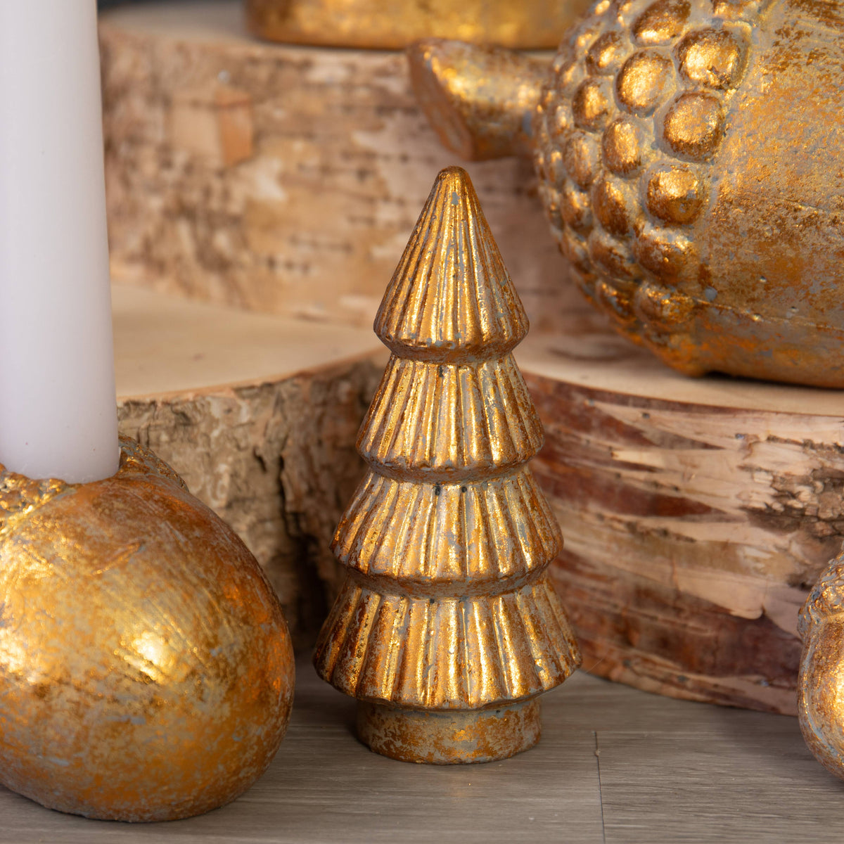 Gold Cement Christmas Tree Figurine