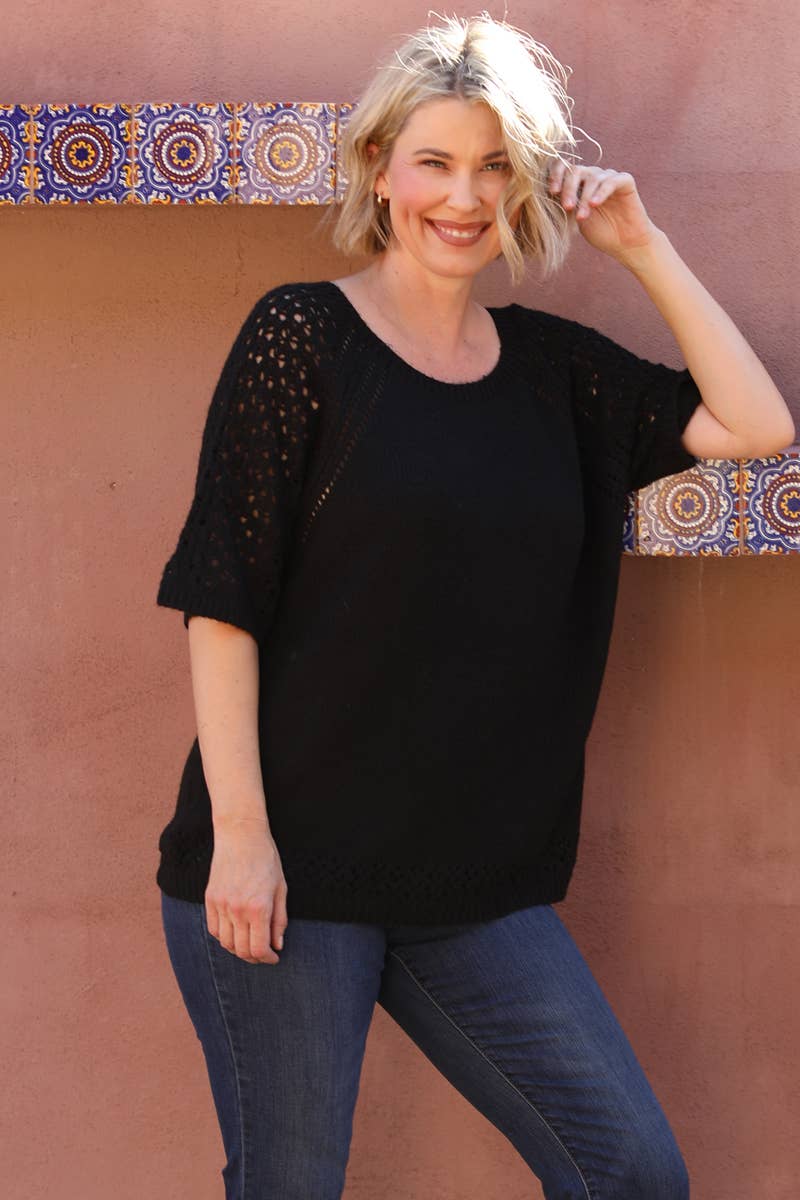 NHS73-ASIS OPEN KNIT SHORT SLEEVE PULLOVER SWEATER