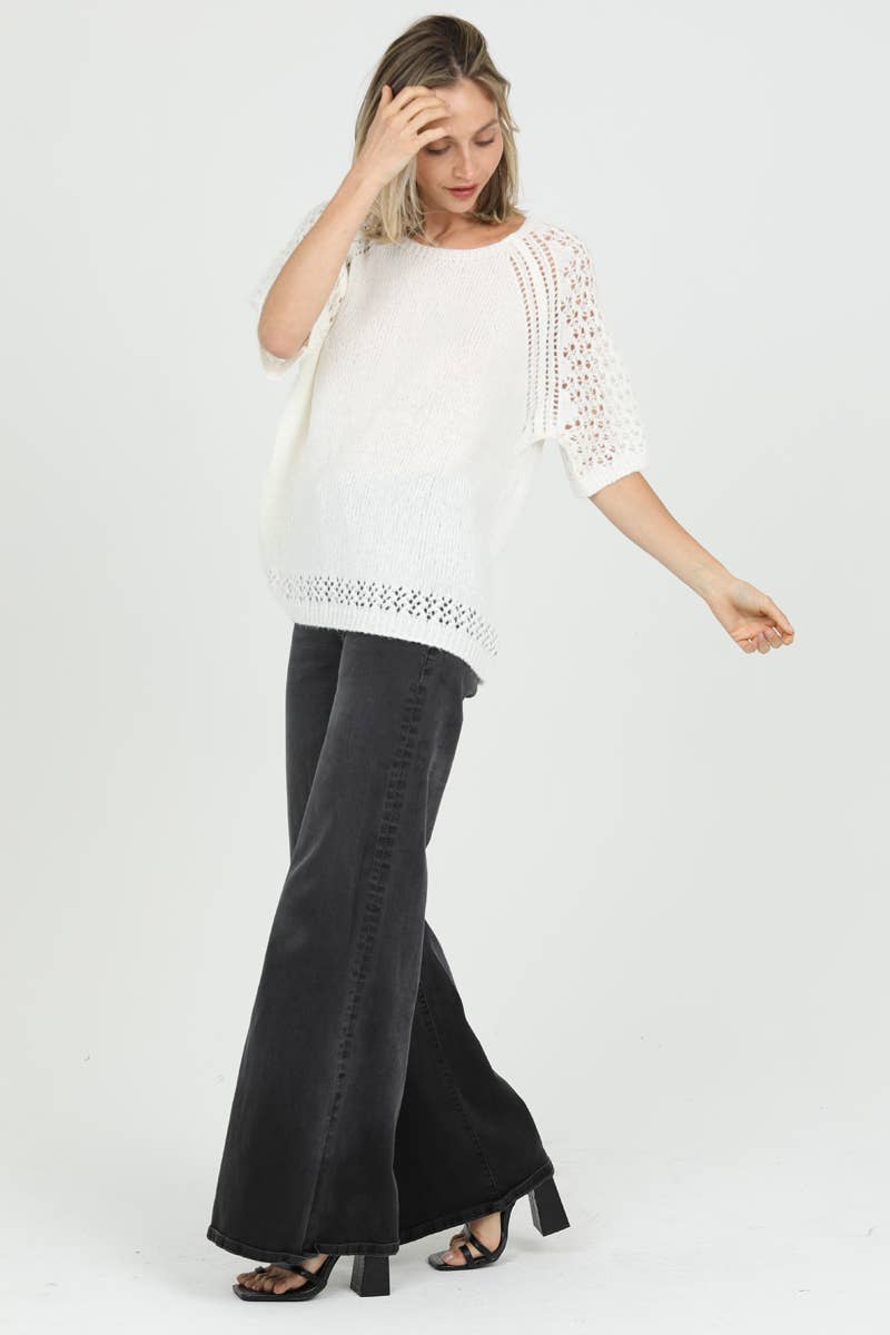NHS73-ASIS OPEN KNIT SHORT SLEEVE PULLOVER SWEATER