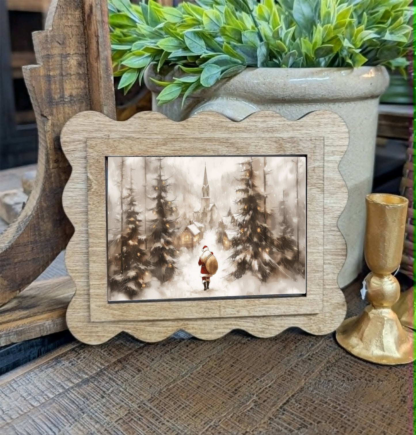Scallop Village Santa Framed Canvas Art