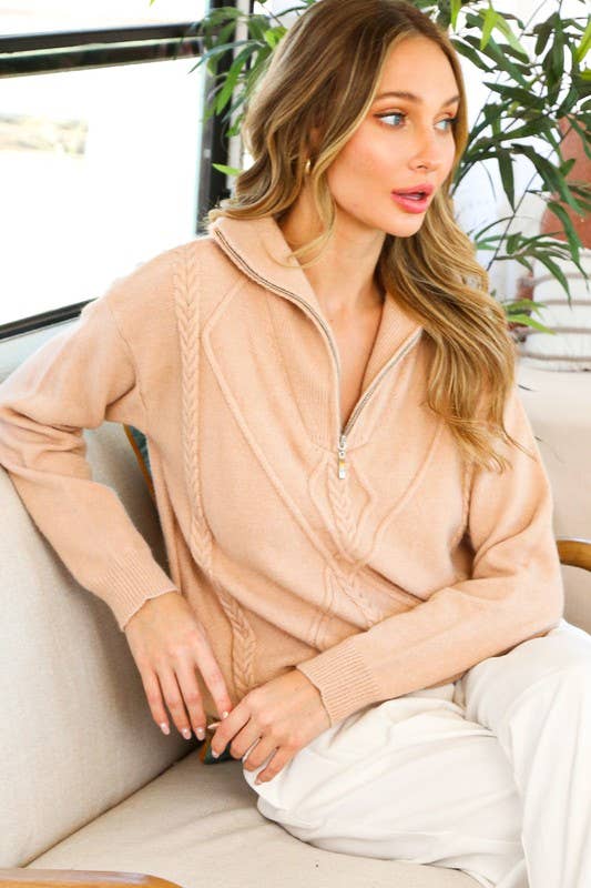 Textured half zip pullover sweater