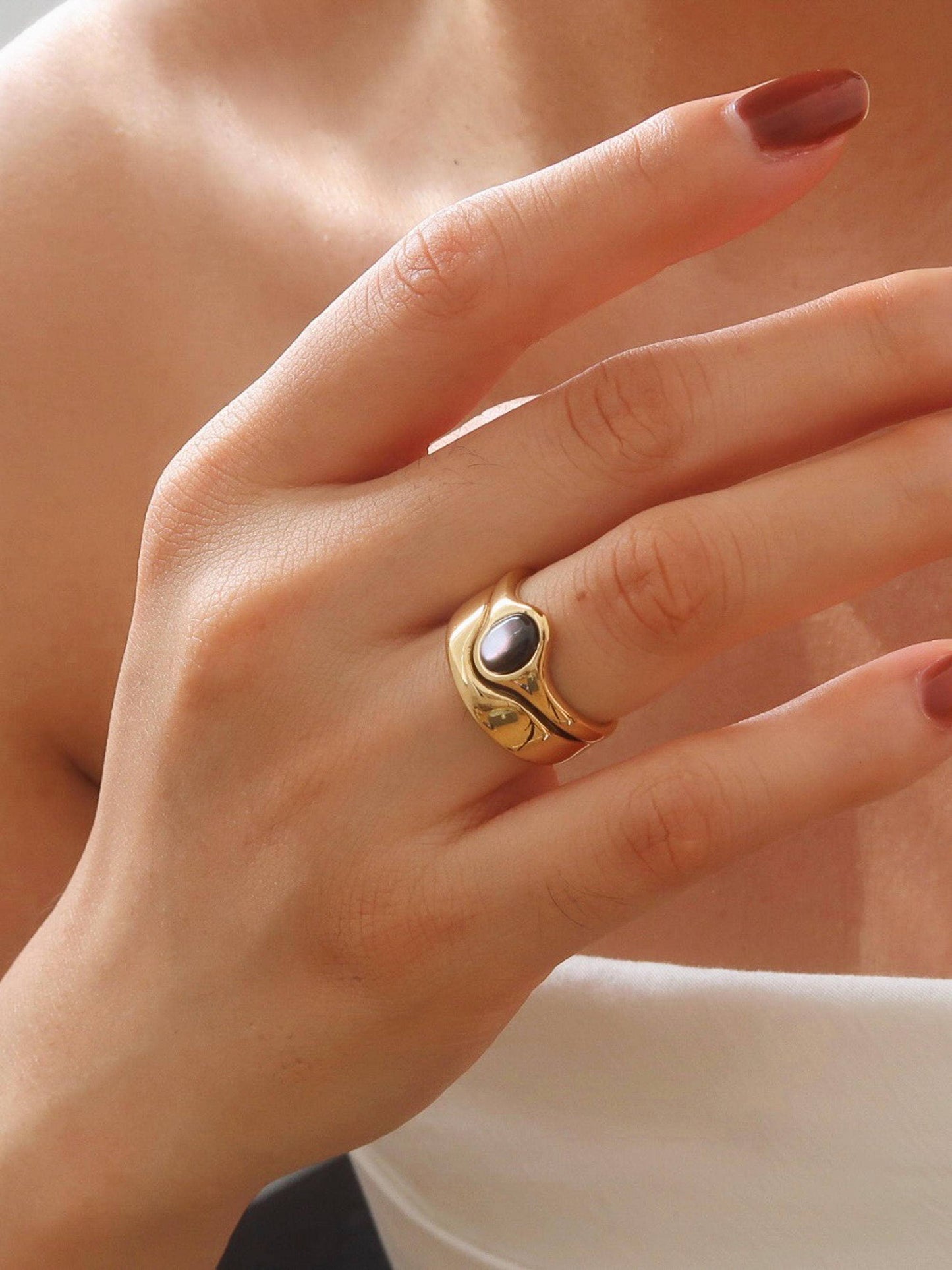 Alouette Non-Tarnish Stone Wave Ring