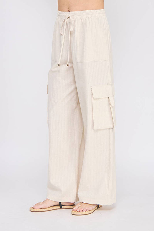 Sandy Stripes Linen Cargo Pant