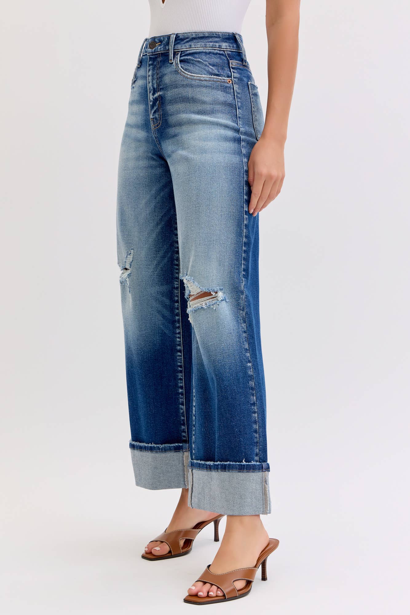 Sierra Wide Leg Cuffed Jeans