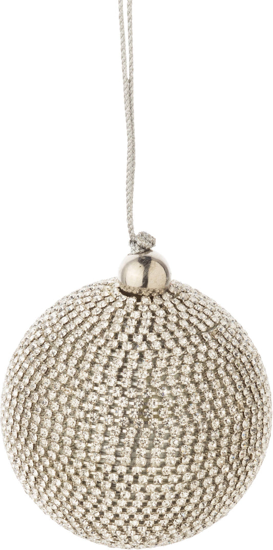 A80462: Brilliant cut clear rhnstn wrapd slv ball orn,2.5in