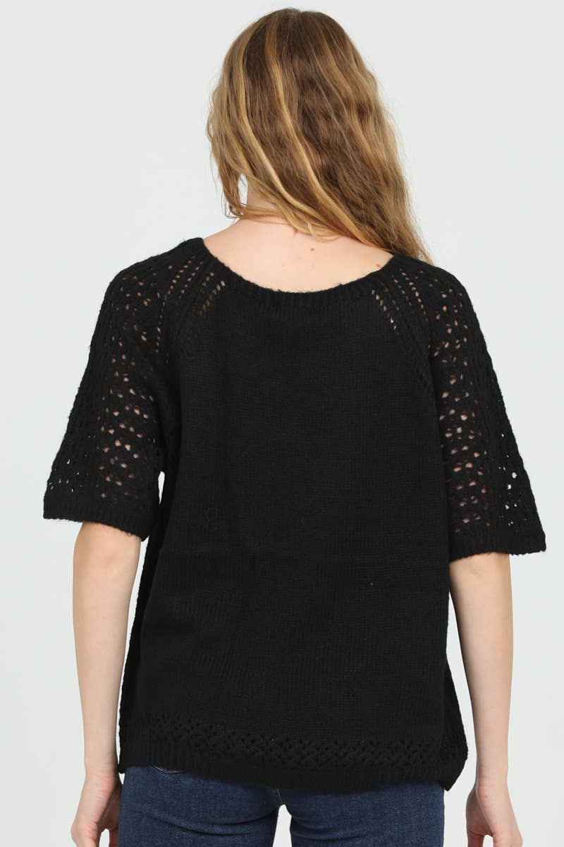 NHS73-ASIS OPEN KNIT SHORT SLEEVE PULLOVER SWEATER