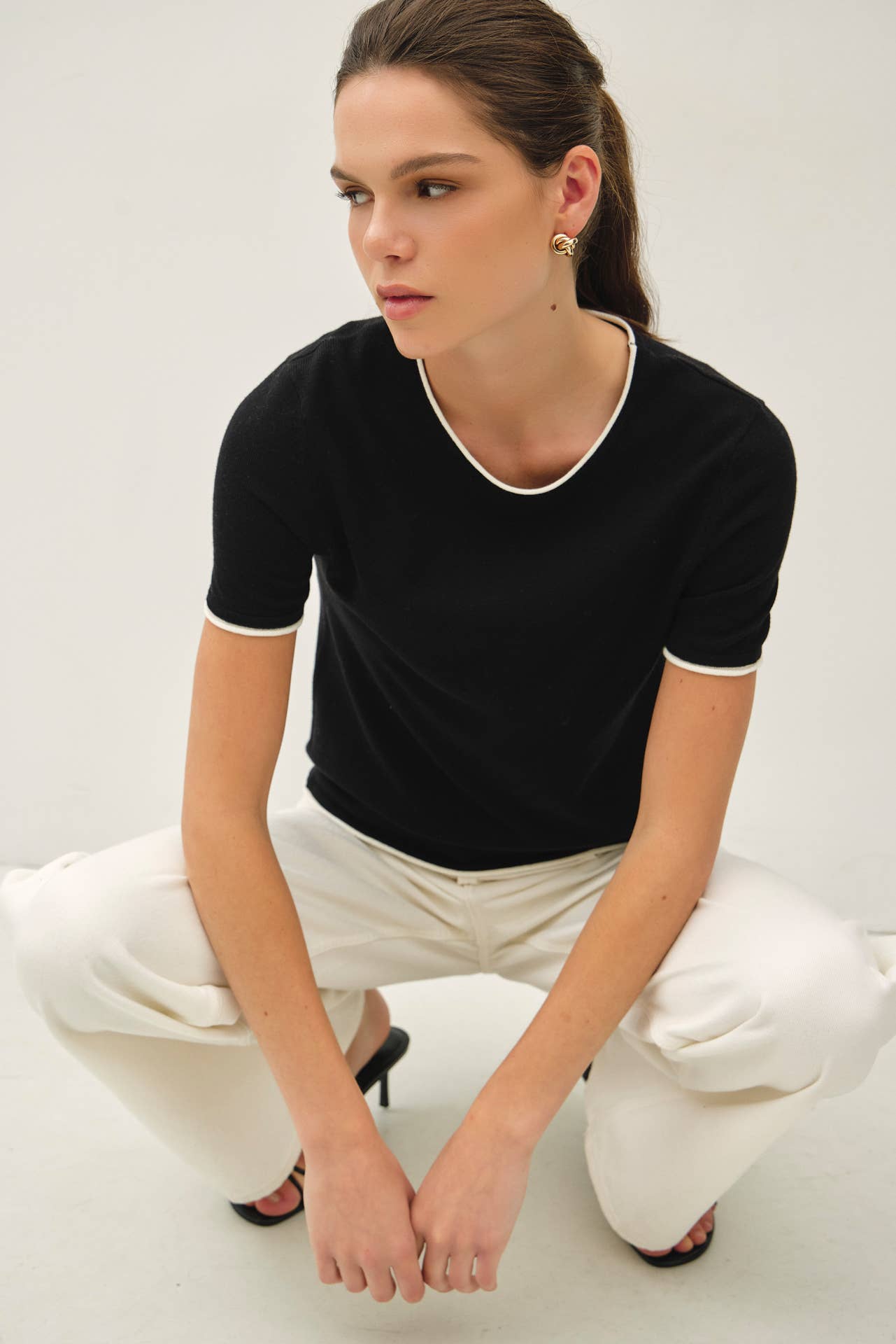LAYERED LOOK ESSENTIAL SHORT SLEEVE  SWEATER TOP