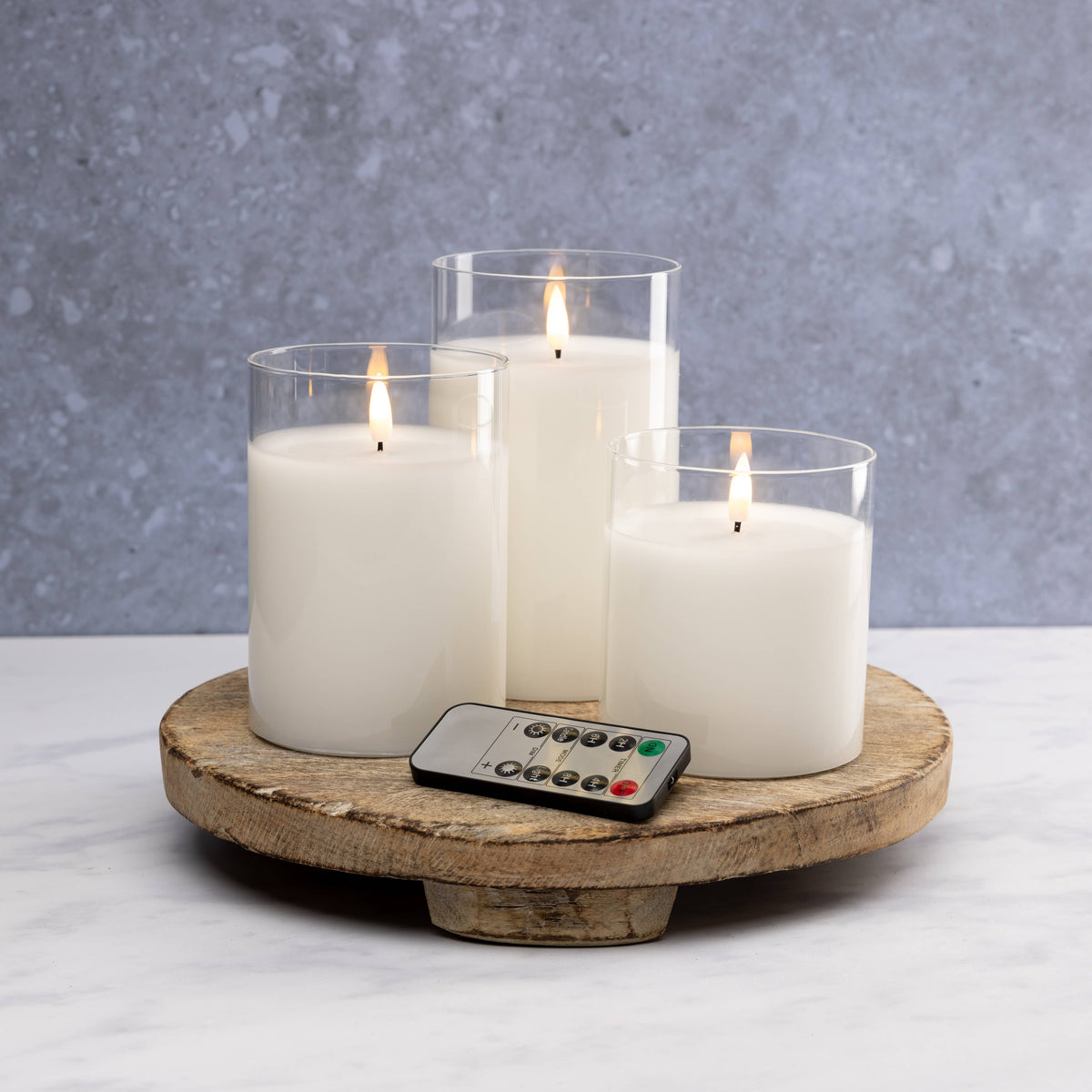 Flameless LED Hurricane Glass Candles - White and Amber