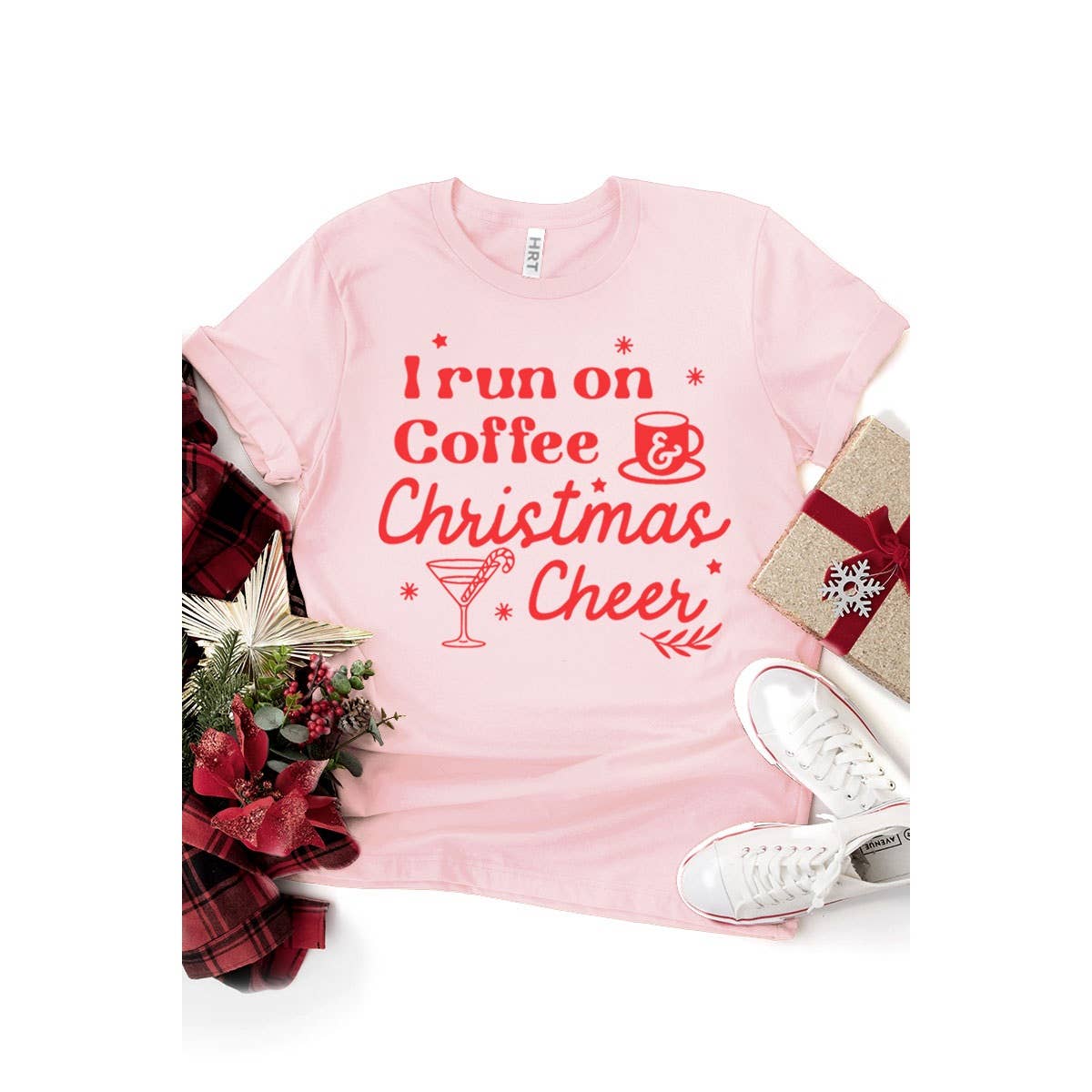 I RUN ON COFFEE CHRISTMAS SHORT SLEEVE GRAPHIC TEE