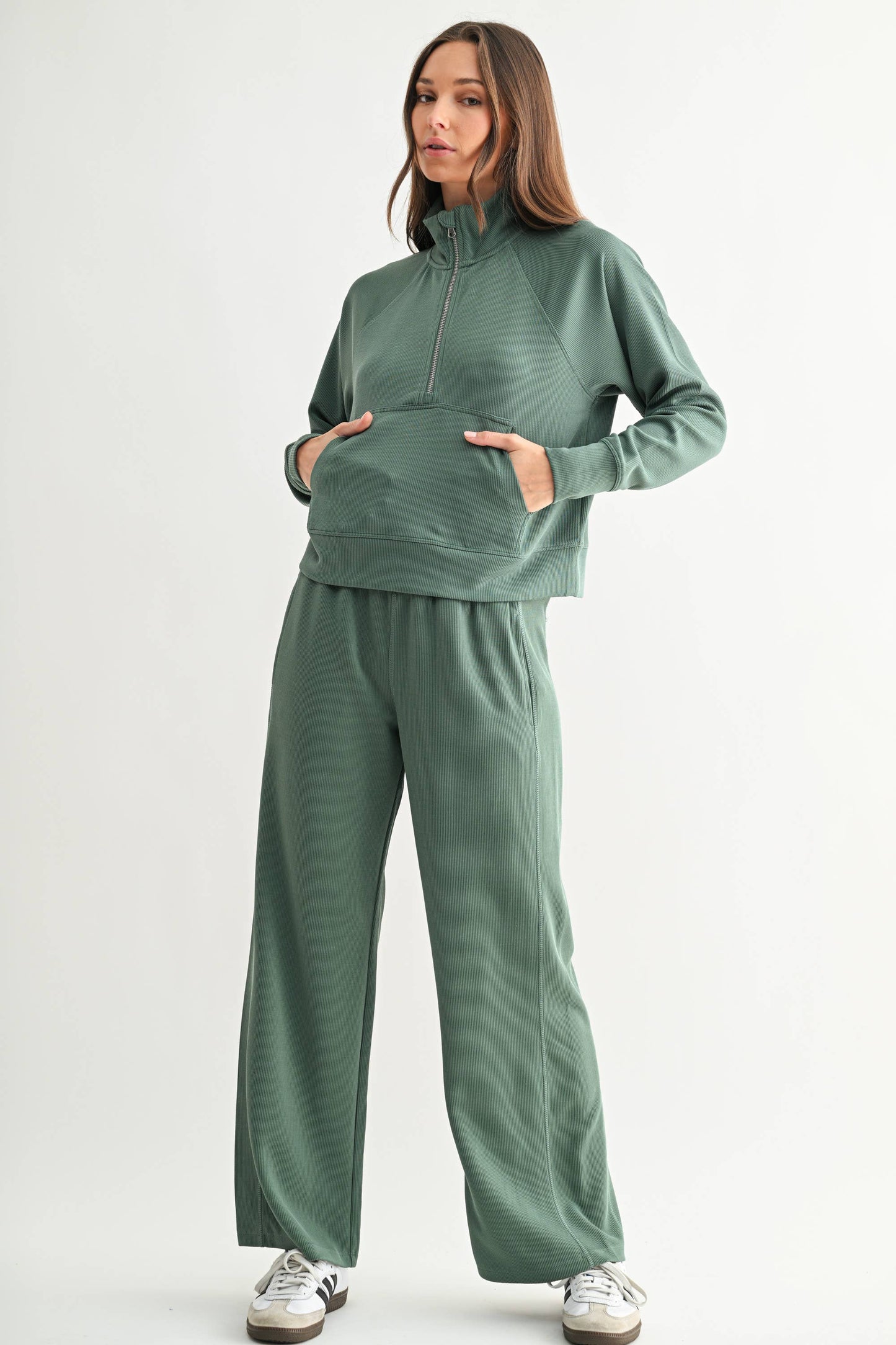 Luxe Sand Ribbed 1/4 Zip Sweater