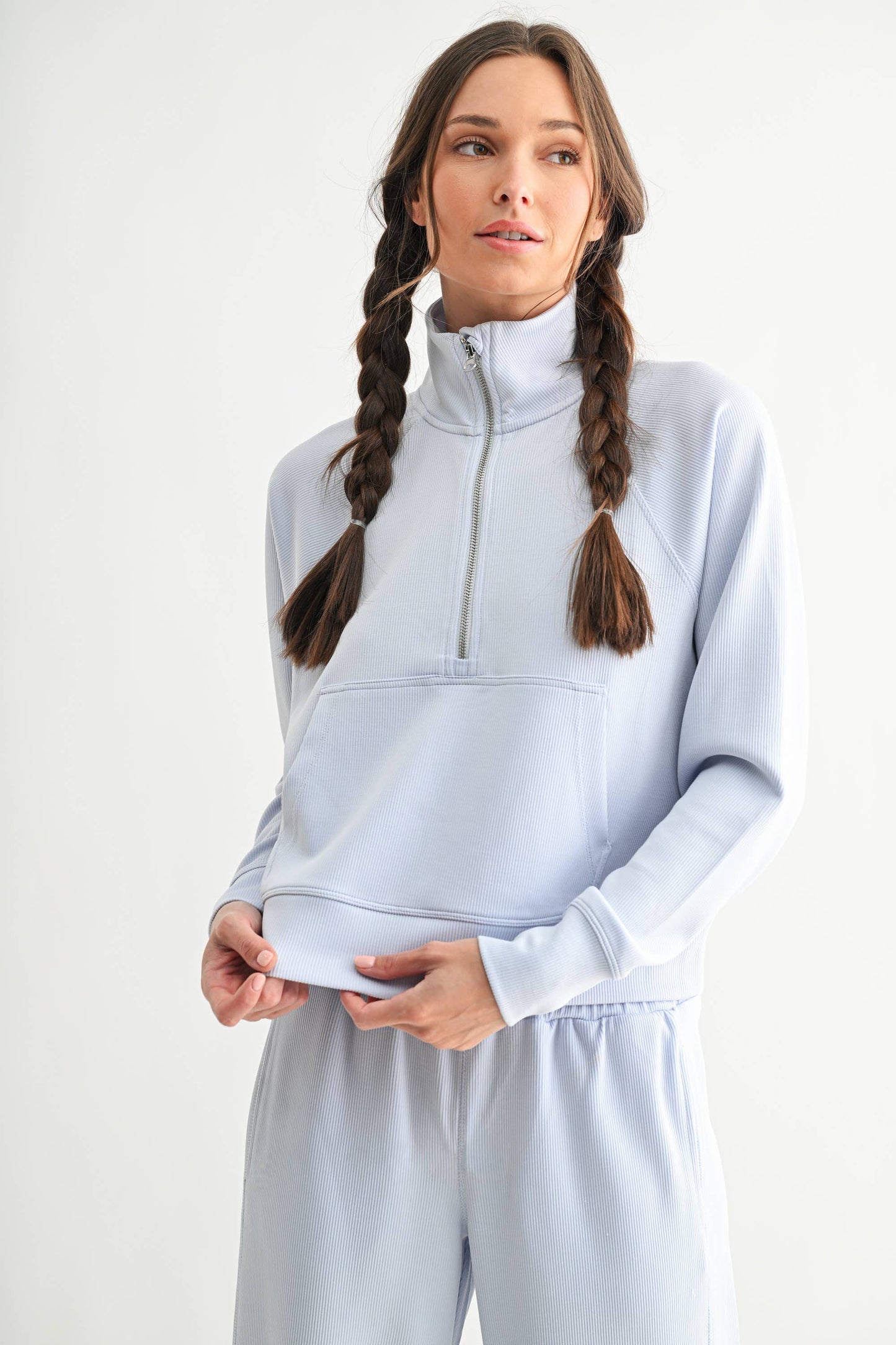 Luxe Sand Ribbed 1/4 Zip Sweater