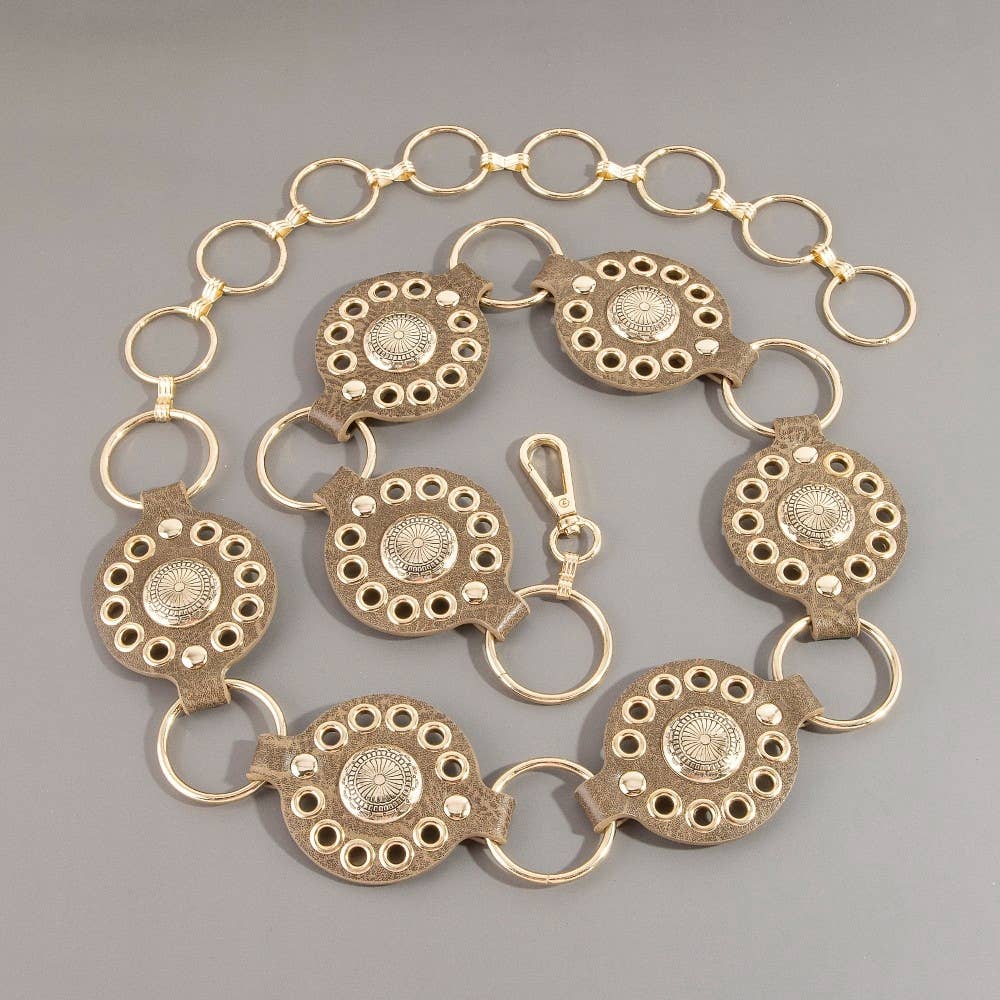 Gold Concho Ring Leather Chain Belt