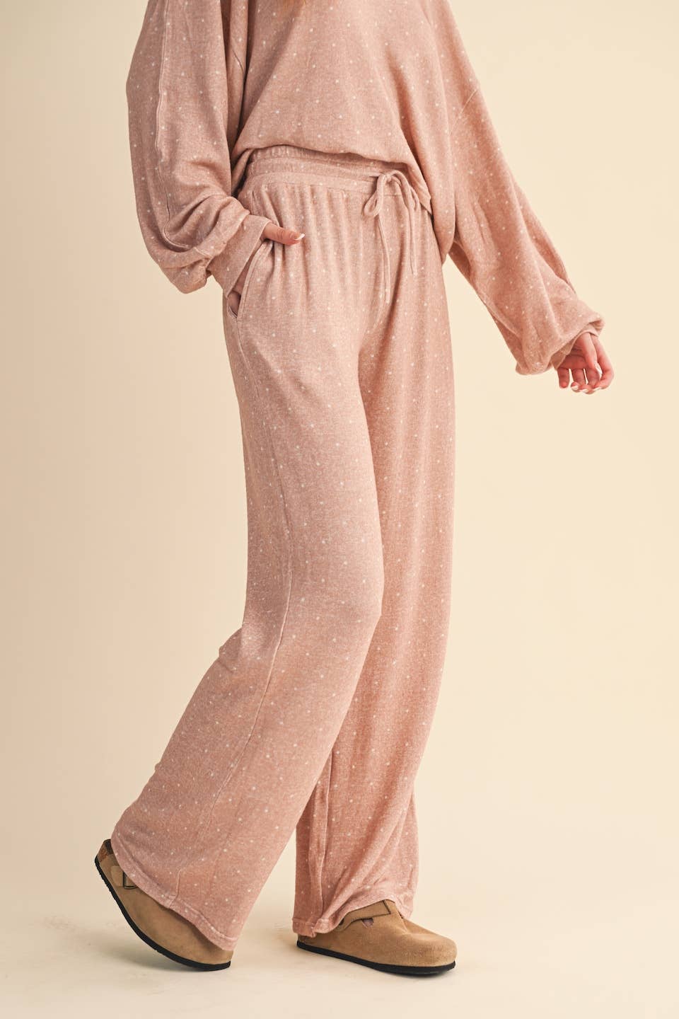 Polka Dot Print Soft Brushed Hacci Wide Leg Pants
