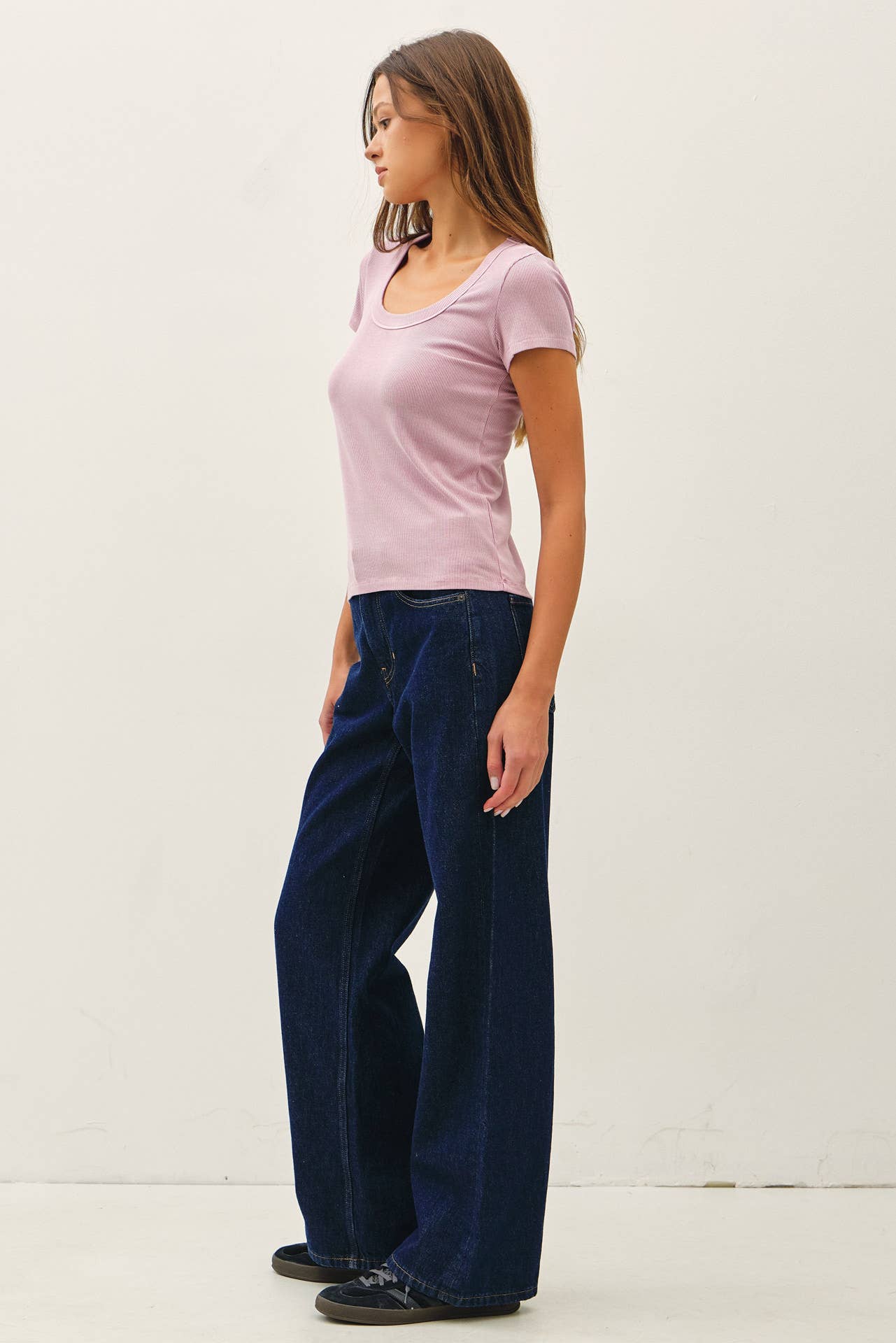 Never Basic Ribbed Scoop Neck Tee