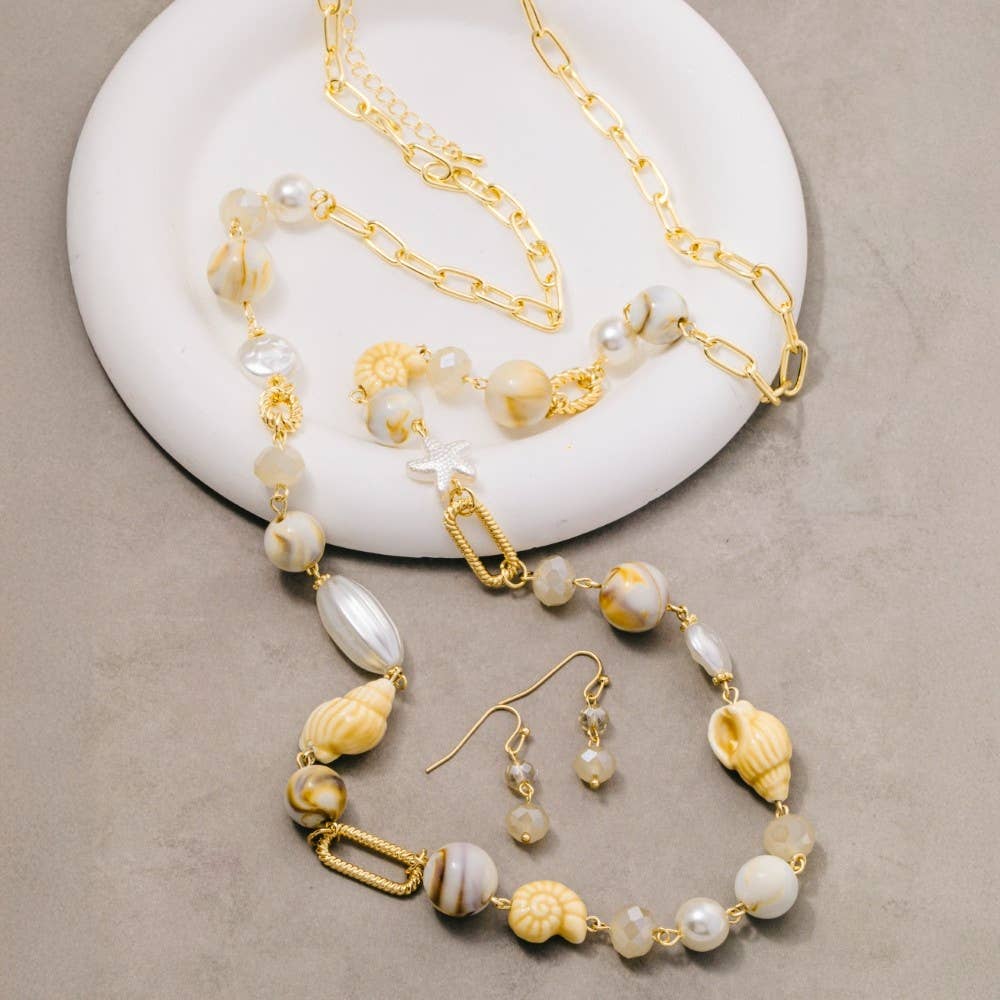 Seashell Beaded Charm Necklace Set