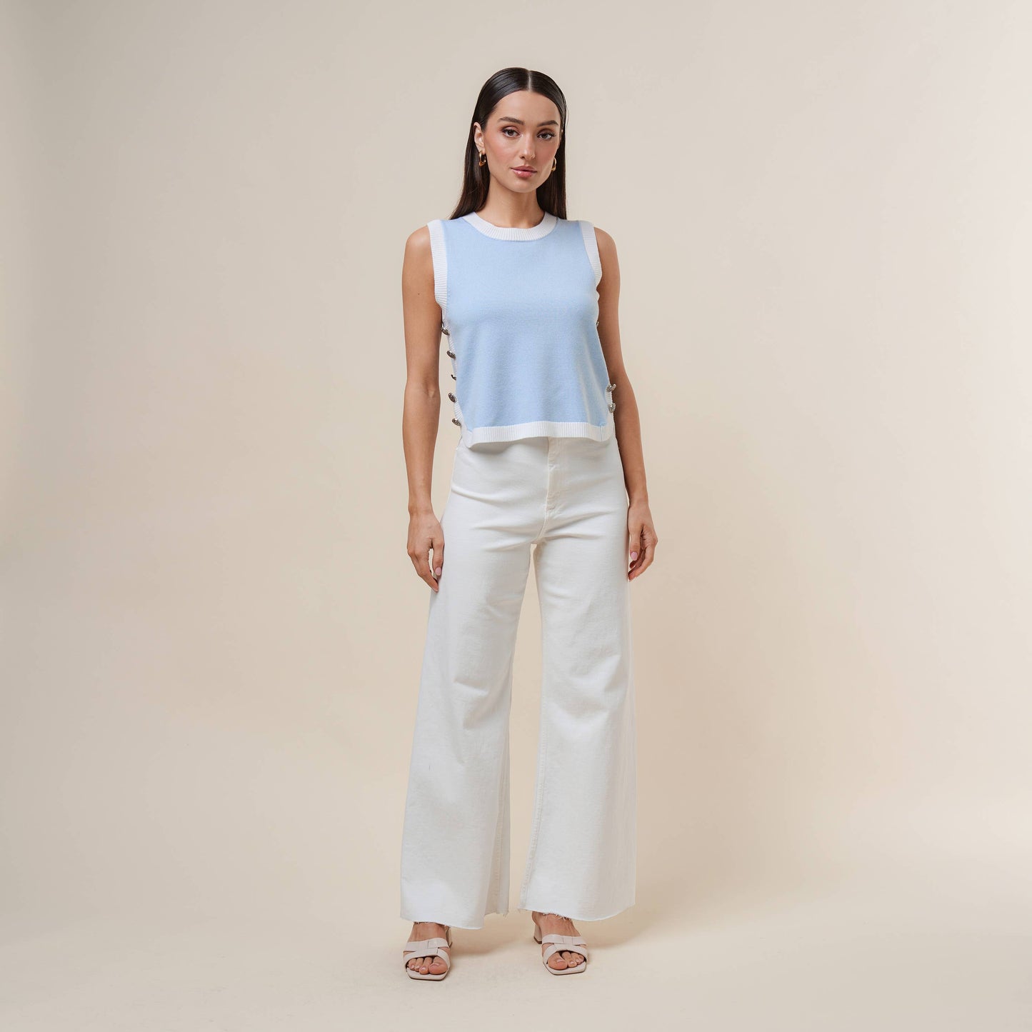Oatmeal & Ivory Button Top