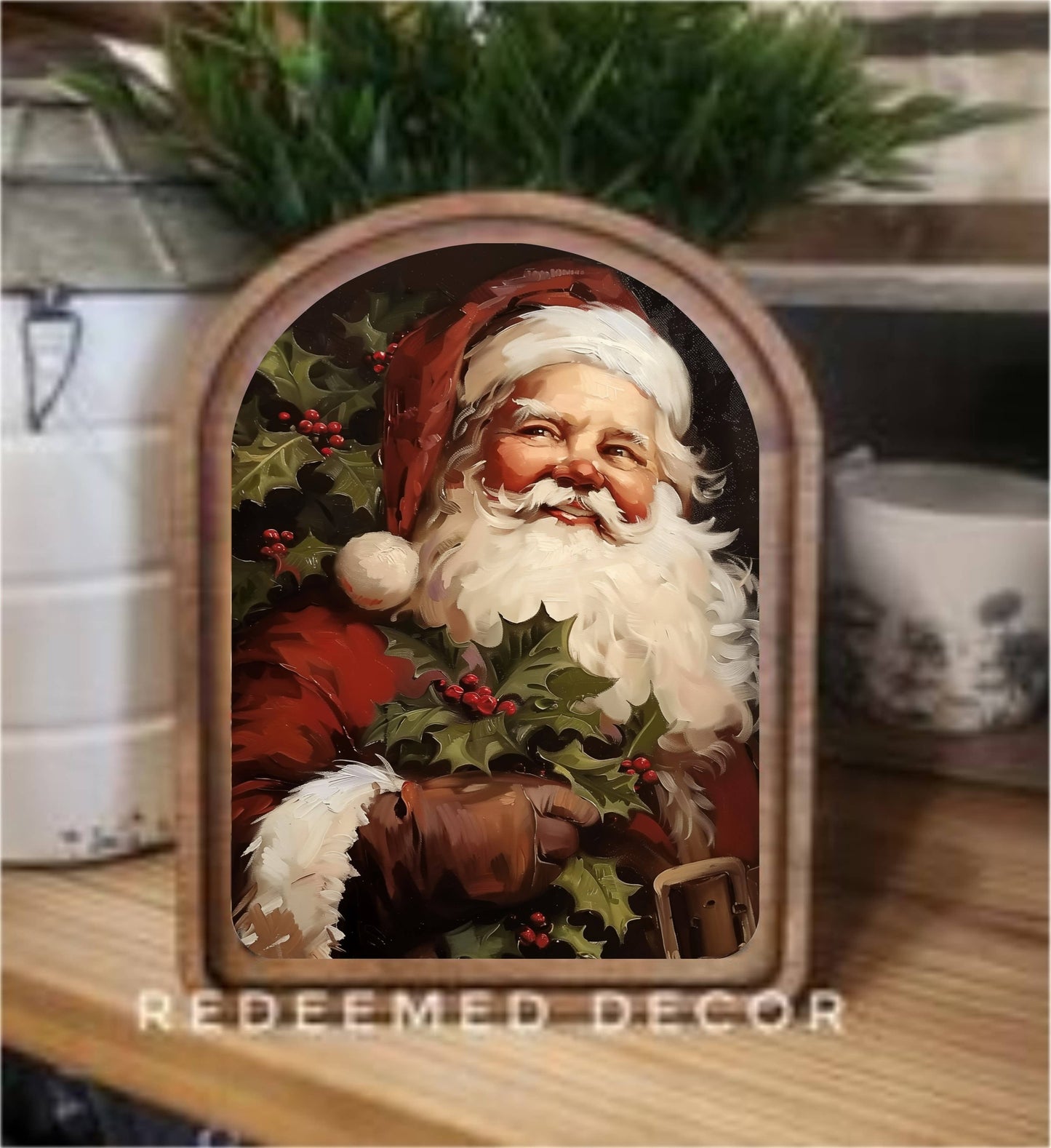Arch Top Vintage Santa Framed Art